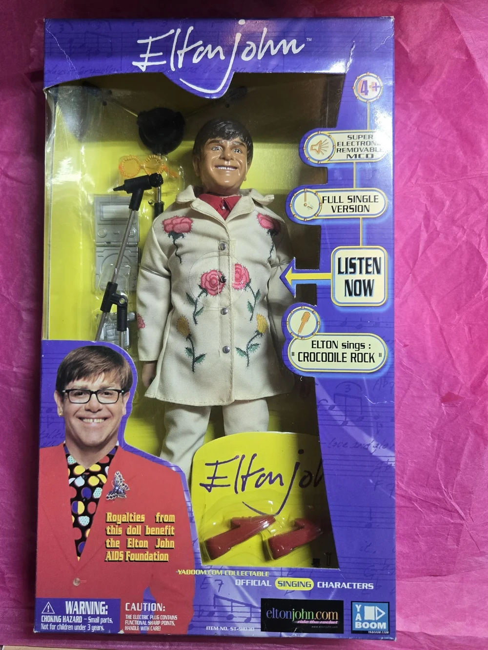 VTG 1999 Yaboom Elton John Crocodile Rock Singing Doll NIB White Rose Suit